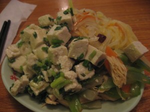 Pick 3 buffet for 10 yuan (about £1). Cold, smoked tofu, potato slivers, tofu skin and celery salad. LOVE the potato slivers & tofu skin!